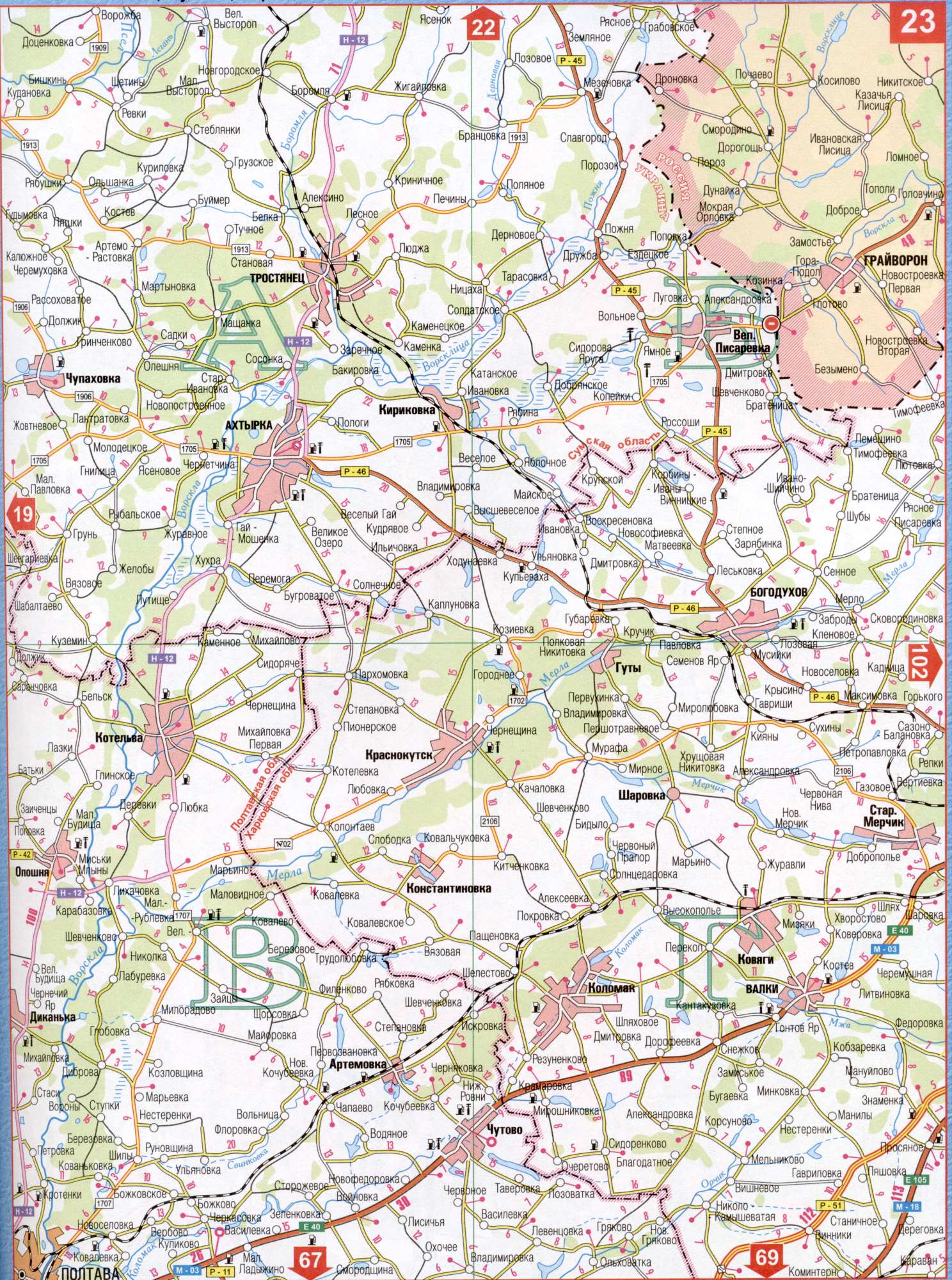 Карта сумской области подробная с мелкими населенными пунктами