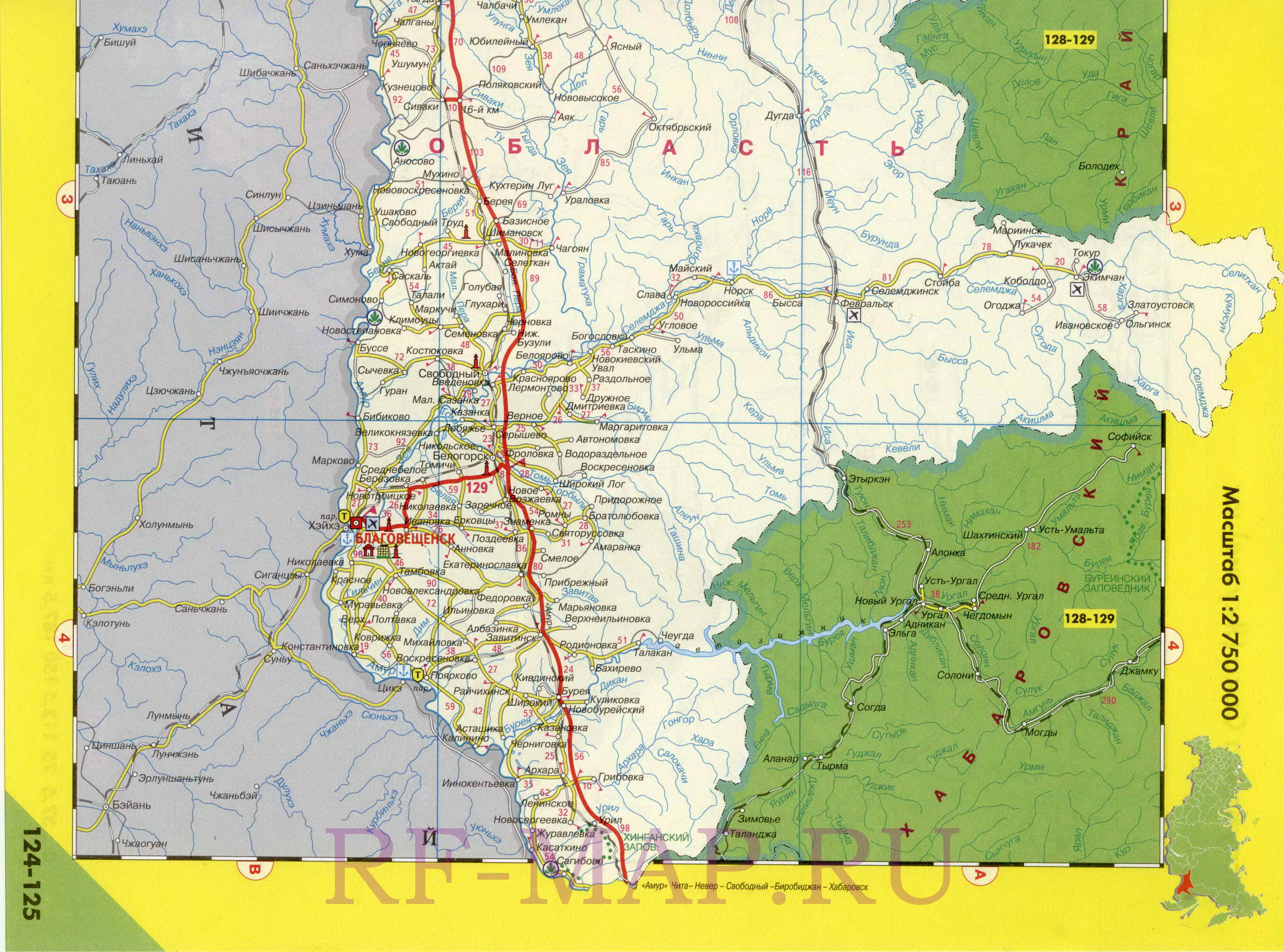 Амурская область на карте с городами и поселками карта подробная