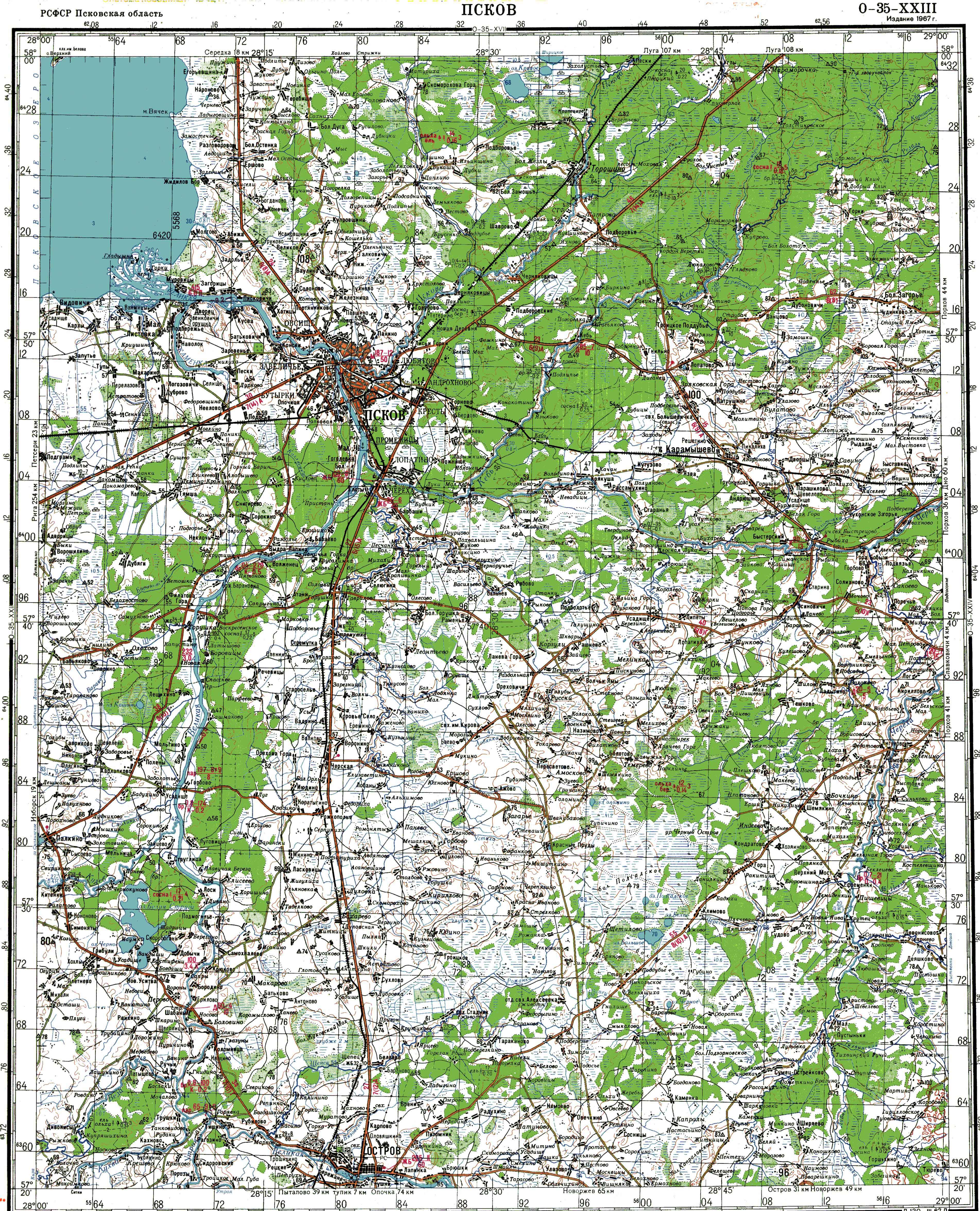 Подробная карта псковской области с деревнями и дорогами