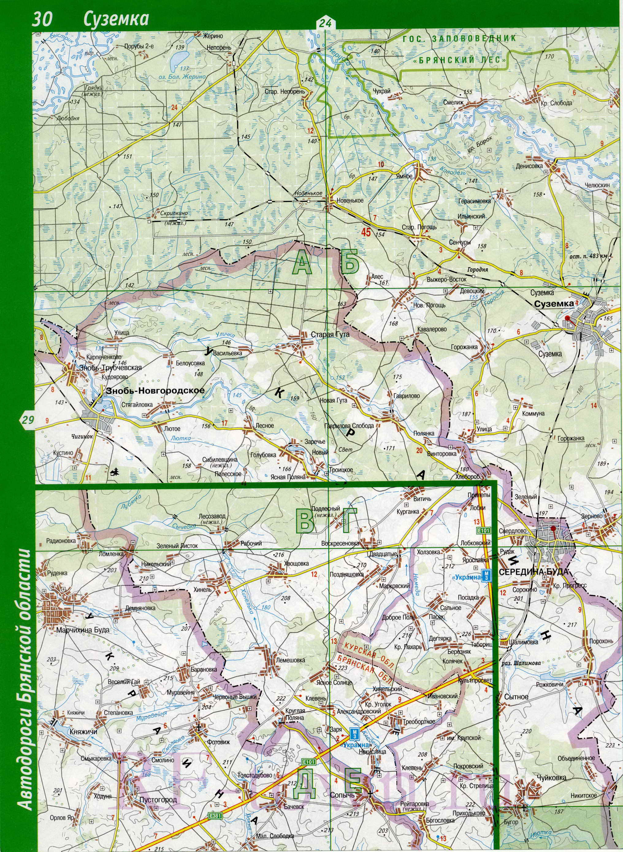 Карта суземского района брянской области подробная с деревнями